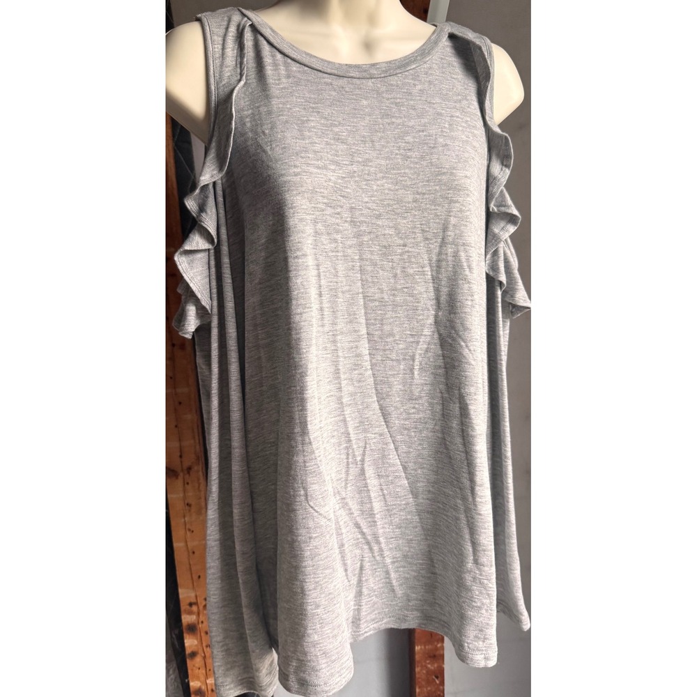 Michael Michael Kors Heather Gray Ruffle Cold Shoulder Top Medium